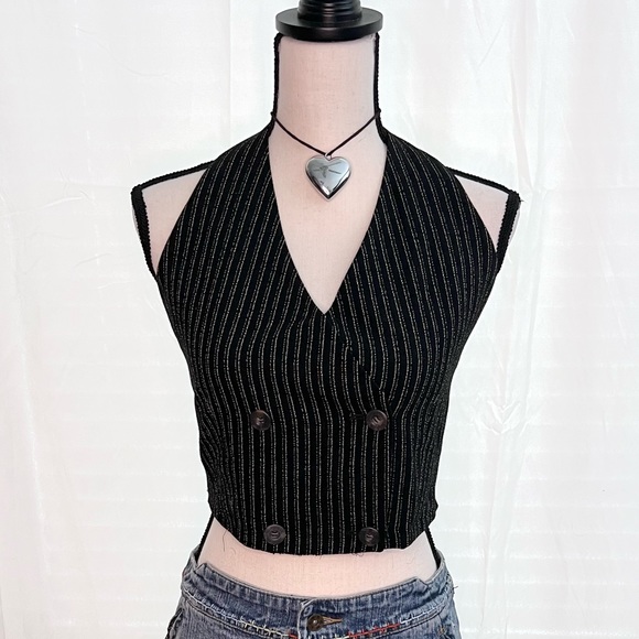 Emanuel Ungaro Tops - Emanuel Ungaro Black Pinstripe Double Breasted Vest Top